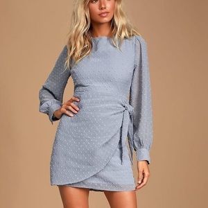 Much Love Light Blue Swiss Dot Long Sleeve Tie Front Mini Dress from Lulus